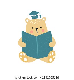 vector illustration of a cute bear sitting and reading a book