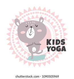 vector illustration, cute bear standing in yoga asana