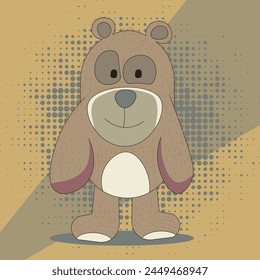 Ilustración vectorial de un oso lindo parado en sus patas traseras. Oso lindo, colores pastel, piel. Motivo de los niños, animal, bestia, ropa.