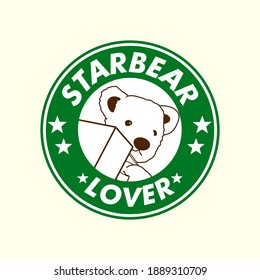 Vector illustration of cute bear with "star bear lover" inscription.