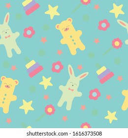 Vector illustration with cute bears, hares, birds.