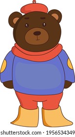 Vector illustration of a cute bear,teddy-bear character in beautiful and cute clothes.