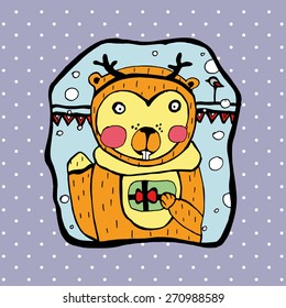 Vector illustration. Cute beaver, funny animal.For t-shirt or other uses