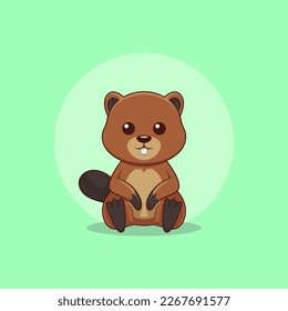 Vector illustration of a cute beaver sitting, with the concept of cartoon animals.