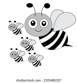 Vector illustration of cute bee animal cartoon character.