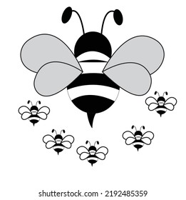 Vector illustration of cute bee animal cartoon character.