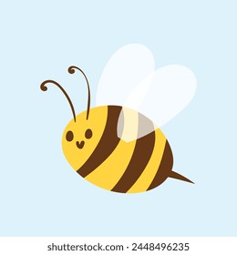 Vector illustration of cute bee honey bee in flat design spring striped insect bumblebee.