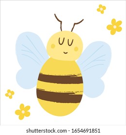 Vector illustration of a cute bee.Cute vector greeting card.