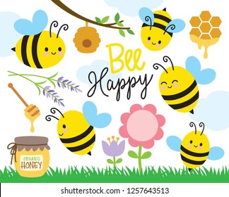 Imagen vectorial de abejas y miel preciosas.