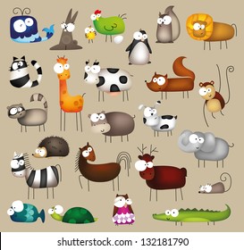 Vector illustration of cute big animal set