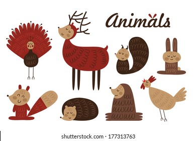 Vector illustration of cute big animal set 
