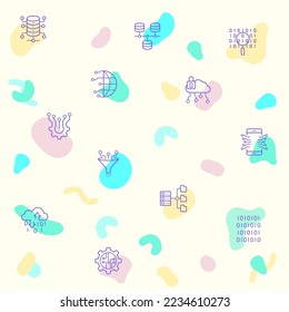 Vector illustration of a cute big data and database. Collection of network, processing, analytics, search, mining, filter, flow, cloud and other elements. Isolated on beige.