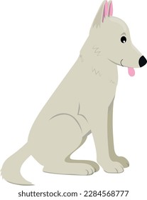 Vector illustration of cute big dog in flat style. Isolated on white. Swiss shephard. Illustration in childish style.