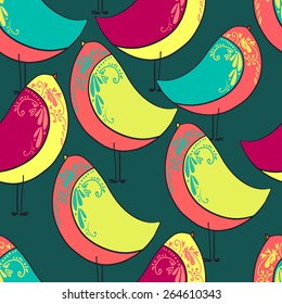 vector illustration. cute bird, beautiful pattern. seamless