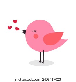 vector illustration of cute bird chirping love icon, valentines day card