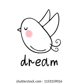 Vector illustration of a Cute bird. Dream. Scandinavian motives.