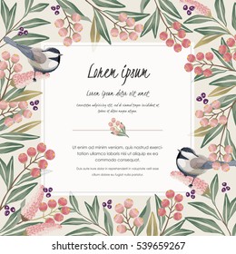  Vector illustration with a cute bird on a floral branch in spring for Wedding, anniversary, birthday and party. Design for banner, poster, card, invitation and scrapbook