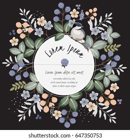  Vector illustration with a cute bird on a floral branch in spring for Wedding, anniversary, birthday and party. Design for banner, poster, card, invitation and scrapbook 