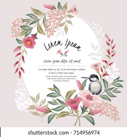  Vector illustration with a cute bird on a floral branch in spring for Wedding, anniversary, birthday and party. Design for banner, poster, card, invitation and scrapbook 