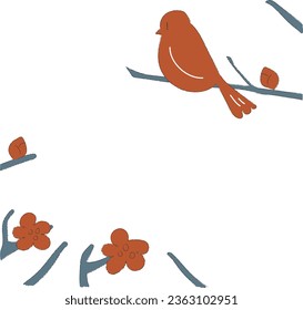Vector illustration of a cute bird perched on a tree with a simple touch, sideways.
