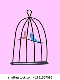 Ilustración vectorial. Aves ricas en una jaula.