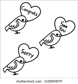 Vector illustration of cute birds holding greeting cards.
