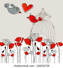 Vector illustration of cute birds in love