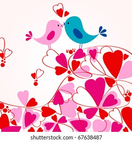 Vector illustration of cute birds in love