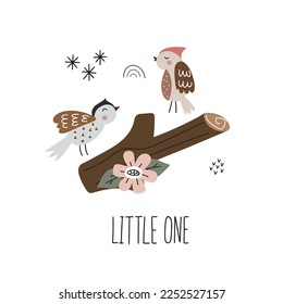 Vector illustration with cute birds in scandinavian style on a white background for your design