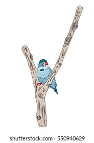 vector illustration of cute birds sitting on tree branches. EPS