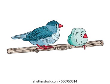vector illustration of cute birds sitting on tree branches. EPS