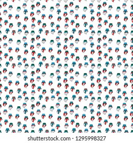 Vector illustration. Cute birthday background on white, black and blue. Seamless pattern with hand drawn doodle desserts: cupcakes, cake, pie, muffins.