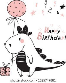 vector illustration of a cute birthday dinosaur