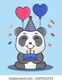 Vector illustration of cute birthday panda, isolated concept, flat cartoon style, perfect for, icon, mascot, sticker, etc