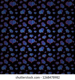Vector illustration. Cute black, blue and red colors elements. Seamless Happy Valentine':s Day card seamless background pattern heart.