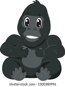 Vector Illustration of Cute Black Cartoon Gorilla
