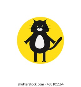 Vector illustration of a cute black cat in a circle colorful icon.