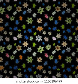 Vector illustration. Cute black, neutral and green colors elements. Seamless hearts pattern. Valentine':s Day card seamless background pattern heart. Repeating texture.