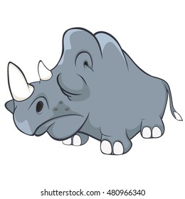 Vector Illustration of a Cute Black Rhinoceros. Cartoon