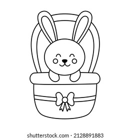 Vector illustration of cute black and white Easter bunny sitting in basket.