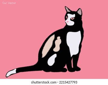 Vector illustration of a cute black and white cat happy with yellow eyes.