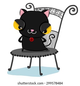 vector illustration of cute black-cat cartoon  drawing style