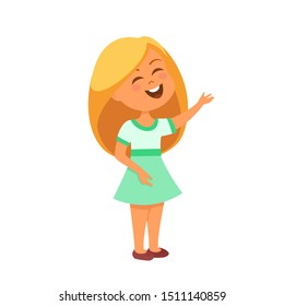 Vector illustration of cute blonde girl laughing aloud