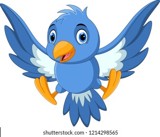 Vector illustration of cute blue bird cartoon