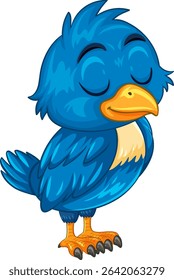 Vector illustration of a cute blue bird with closed eyes, vibrant colors, and cartoon style. Ideal for playful designs