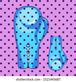Vector illustration of cute blue boxing gloves with polka dot.