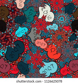 Vector illustration. Cute blue, brown and black colors elements. Vintage design, pop art style. Seamless of retro comic with LOVE expression text. Valentine':s day print.