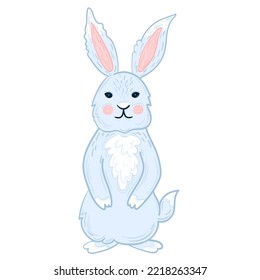 Vector illustration cute blue bunny symbol 2023 year.