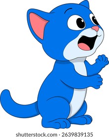 Vector illustration of a cute blue cartoon cat with big eyes and an expressive, surprised face