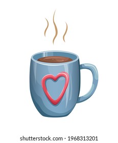 Vector illustration of cute blue cup with a hot drink. Coffee, tea, cocoa. 